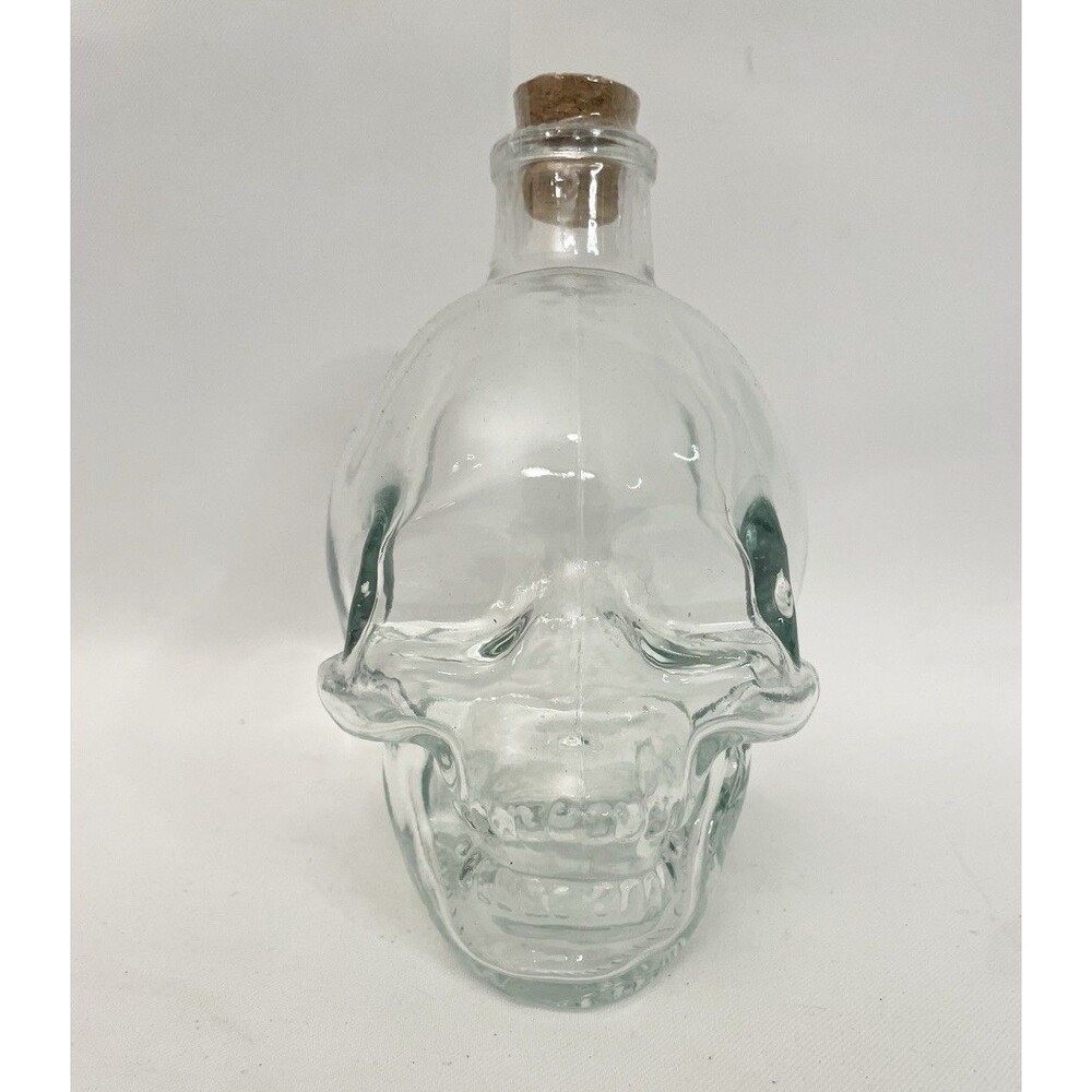 NEW Skull Decanter Drink Glass Skull Whiskey Bottle JD Cork Stopper 5 1/4" Tall